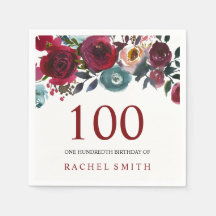 Boho Bordo Burgundy Red Flowers 100th Birthday