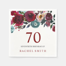 Boho Bordo Burgundy Red Flowers 70th Birthday Servetten
