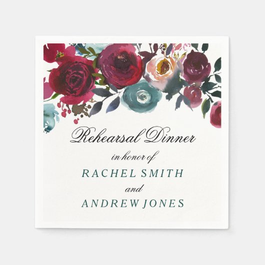 Boho Bordo Burgundy Red Flowers Rehearsal Dinner Servetten (Voorkant)