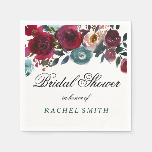 Boho Bordo Burgundy Red Flowers Vrijgezellenfeest Servetten (Voorkant)