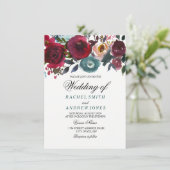 Boho Bordo Burgundy Red Flowers Weddenschap Kaart (Staand voorkant)