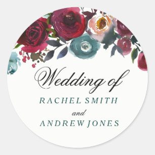 Boho Bordo Burgundy Red Flowers Weddenschap Ronde Sticker