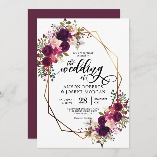 Boho bordo geometrische bruiloft uitnodiging (Voorkant / Achterkant)