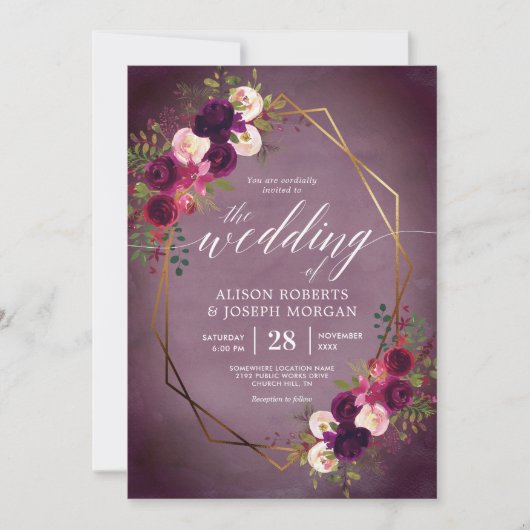 Boho bordo geometrische bruiloft uitnodiging (Voorkant)