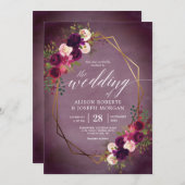 Boho bordo geometrische bruiloft uitnodiging (Voorkant / Achterkant)