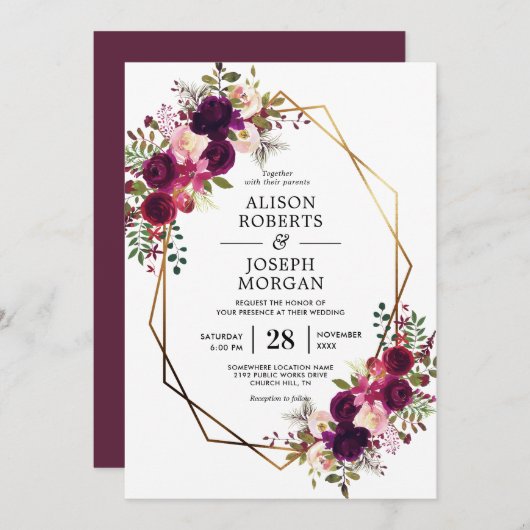 Boho bordo geometrische bruiloft uitnodiging (Voorkant / Achterkant)