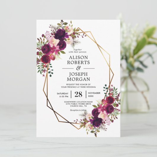 Boho bordo geometrische bruiloft uitnodiging (Staand voorkant)