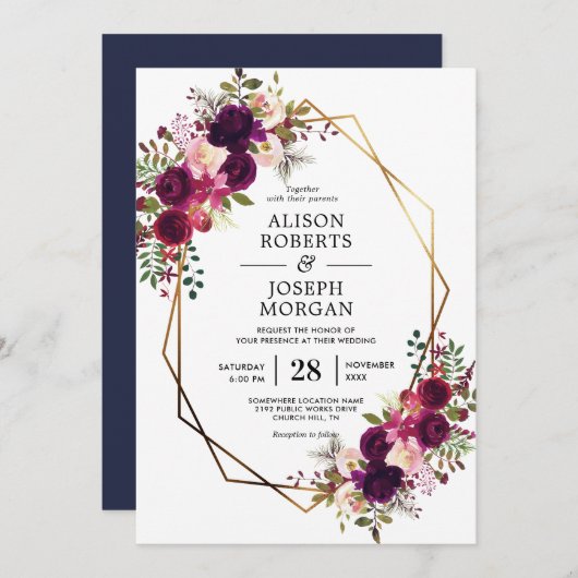 Boho bordo geometrische bruiloft uitnodiging (Voorkant / Achterkant)