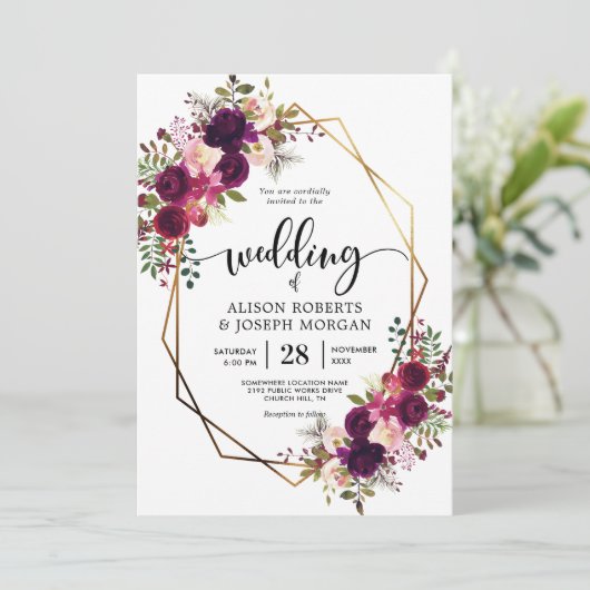 Boho bordo geometrische bruiloft uitnodiging (Staand voorkant)