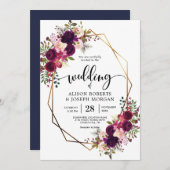 Boho bordo geometrische bruiloft uitnodiging (Voorkant / Achterkant)