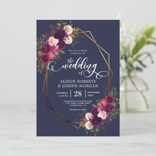 Boho bordo geometrische bruiloft uitnodiging (Staand voorkant)