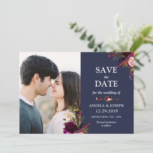 Boho bordp bohemian foto save the date (Staand voorkant)