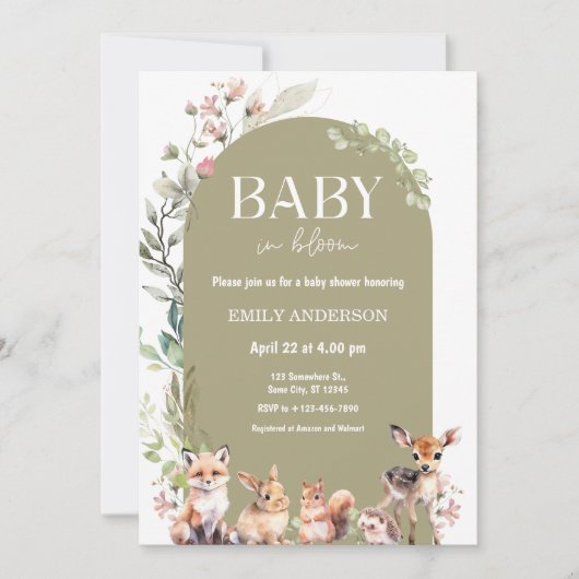 Boho bos bosdieren baby shower kaart (Voorkant)
