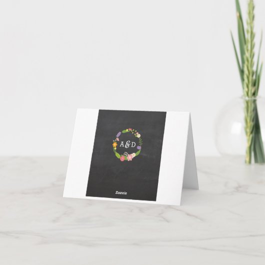 Boho bos bruidsboeket op krijtbordhuwelijk bedankkaart (Achterkant)