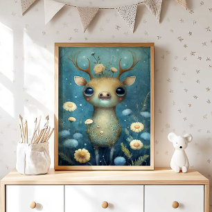 Boho bos herten muurdecoratie voor de kinderkamer  poster