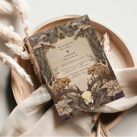 Boho Bos Hertenhoorn Bruiloft Kaart
