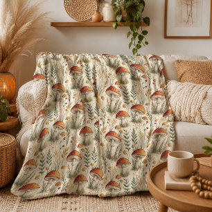 Boho Bos Paddenstoel Patroon Fleece Deken