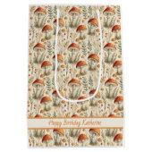 Boho Bos Paddenstoel Patroon Medium Cadeauzakje (Achterkant)