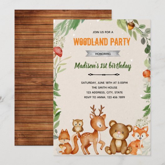 Boho bos shower uitnodiging (Voorkant / Achterkant)