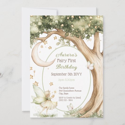 Boho bos waterverf Fairy Eerste verjaardag Kaart (Voorkant)