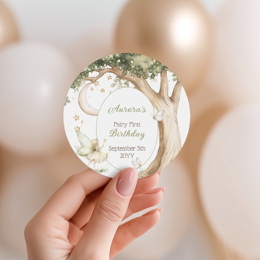 Boho bos waterverf Fee Eerste verjaardag Ronde Sticker