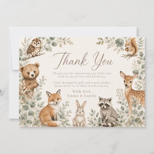 Boho Bosdieren Baby Shower Bedankkaart (Voorkant)
