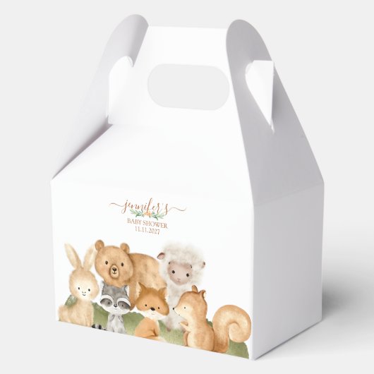 Boho bosdieren Baby Shower Bloemenscript Bedankdoosjes (Voorkant)