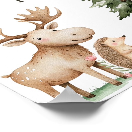 Boho bosdieren baby shower boeken cadeaus bord poster (Hoek)