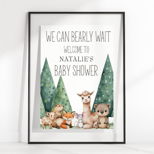 Boho bosdieren baby shower bord poster