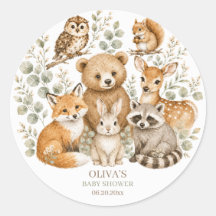 Boho bosdieren baby shower ronde sticker