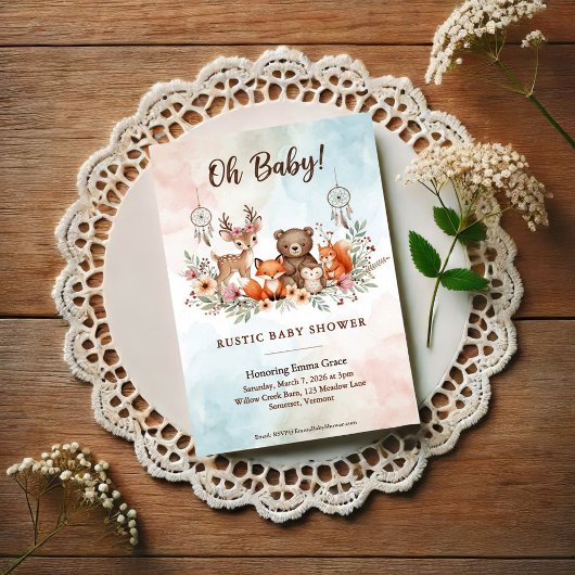 Boho Bosdieren Baby Shower Uitnodiging