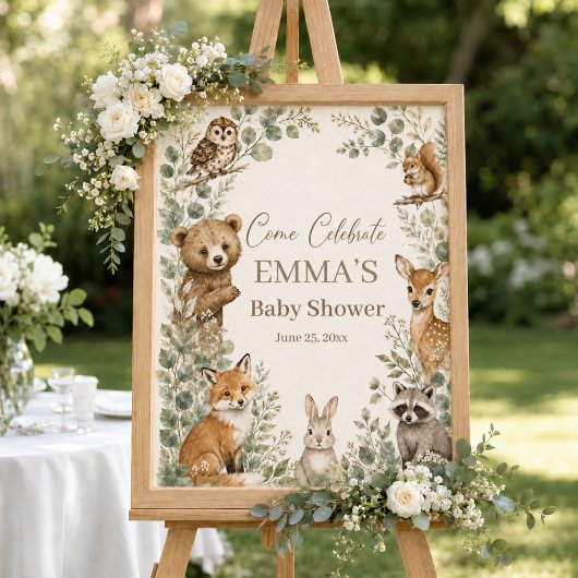 Boho-bosdieren Baby Shower Welkom Bord Poster