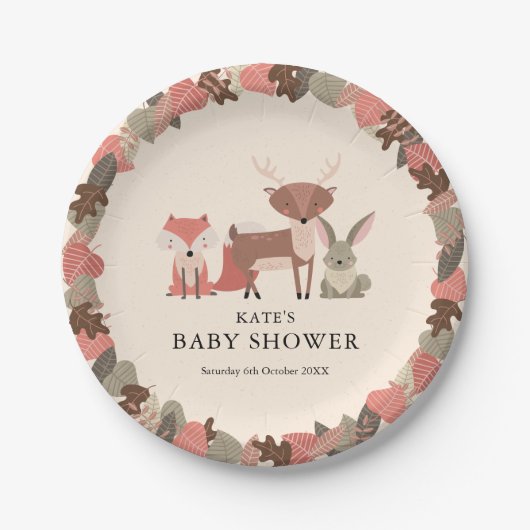 Boho-bosdieren bos baby shower papieren bordje (Voorkant)