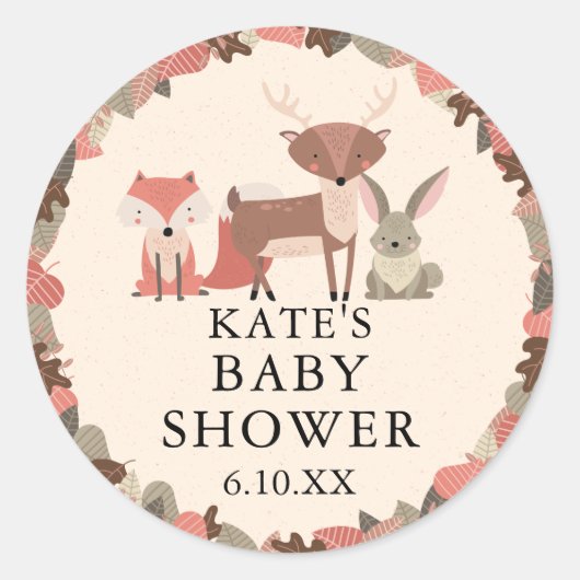 Boho-bosdieren bos babyshower favor ronde sticker (Voorkant)