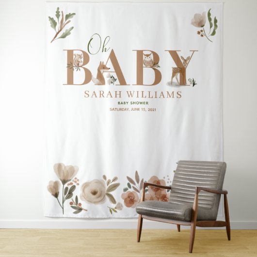 Boho bosdieren Bruin Oh Baby Shower Foto Wandkleed (In situ)