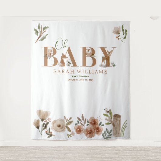 Boho bosdieren Bruin Oh Baby Shower Foto Wandkleed (Voorkant)