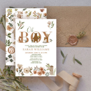 Boho Bosdieren Bruine Oh Jongen Baby Shower Kaart