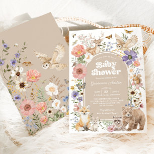 Boho bosdieren en wilde bloemen baby shower kaart