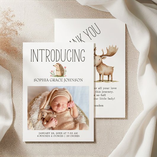 Boho bosdieren foto baby aankondiging