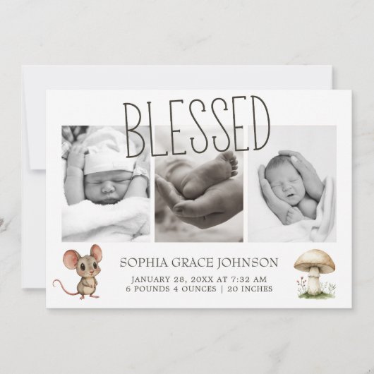 Boho bosdieren foto geboorteaankondiging baby kaart (Voorkant)