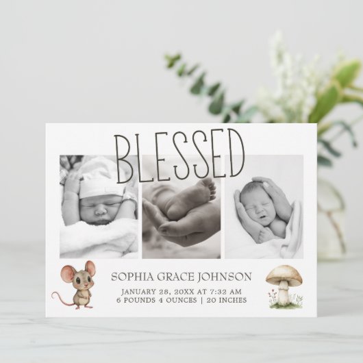 Boho bosdieren foto geboorteaankondiging baby kaart (Staand voorkant)