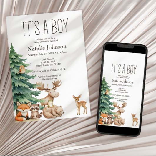 Boho bosdieren jongens babyshower kaart