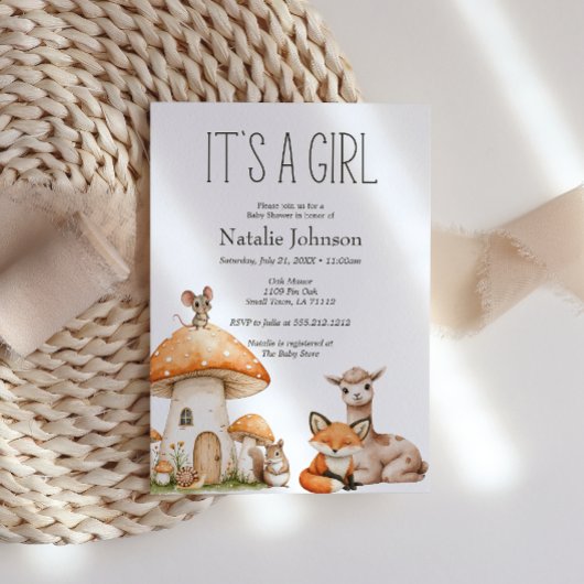 Boho bosdieren meisje babyshower kaart