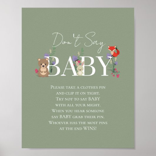 Boho Bosdieren Salie Groene Baby Shower Poster (Voorkant)