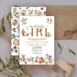 Boho Bosdieren Zoete Baby Meisje Shower Kaart