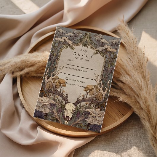 Boho boselhoorn bruiloft RSVP kaartje