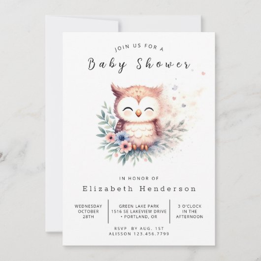 Boho Bossen Owl Baby shower Kaart (Voorkant)