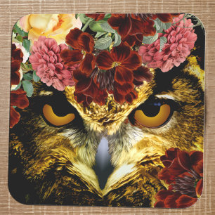 Boho bosuil artistieke vintage rode roze bloem vierkante sticker