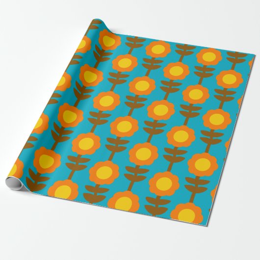 Boho Botanica Retro Bloemen Inpakpapier (Uitgerold)