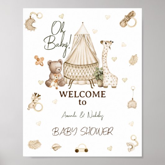 Boho Botanical Animal Baby shower Budget Poster (Voorkant)
